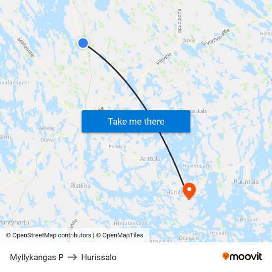 Myllykangas  P to Hurissalo map