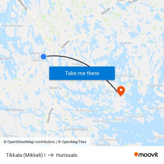 Tikkala (Mikkeli)  I to Hurissalo map