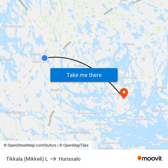 Tikkala (Mikkeli)  L to Hurissalo map