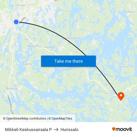 Mikkeli Keskussairaala  P to Hurissalo map