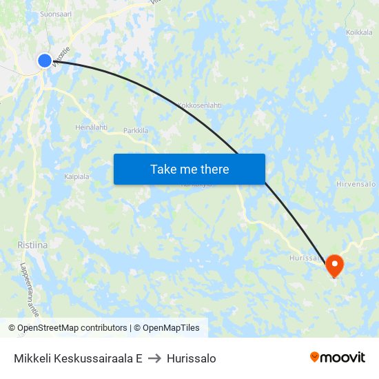 Mikkeli Keskussairaala  E to Hurissalo map