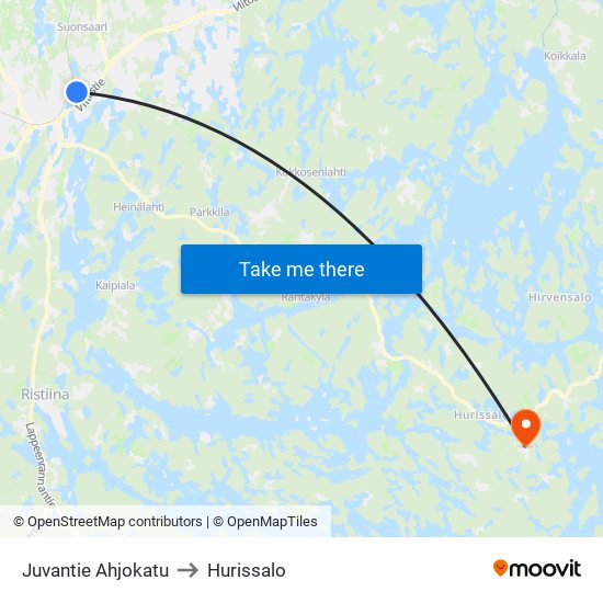 Juvantie Ahjokatu to Hurissalo map