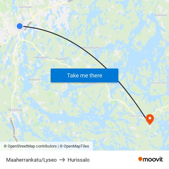 Maaherrankatu/Lyseo to Hurissalo map