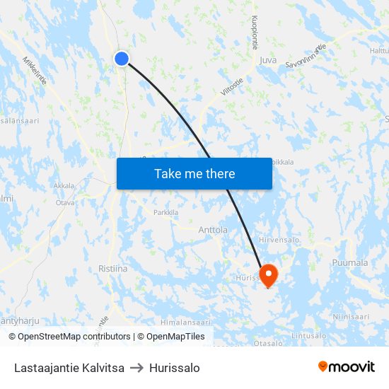 Lastaajantie Kalvitsa to Hurissalo map