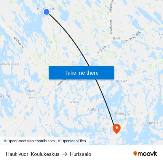 Haukivuori Koulukeskus to Hurissalo map