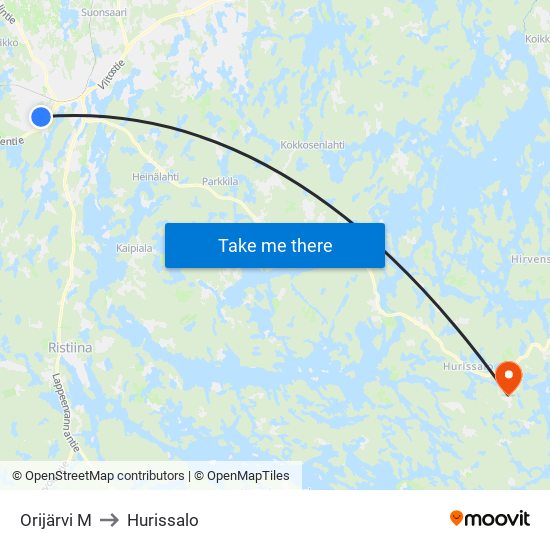 Orijärvi M to Hurissalo map