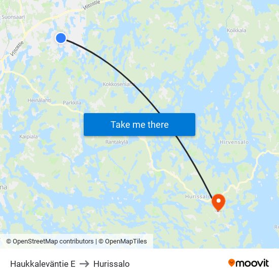 Haukkaleväntie  E to Hurissalo map