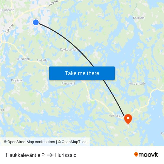 Haukkaleväntie  P to Hurissalo map