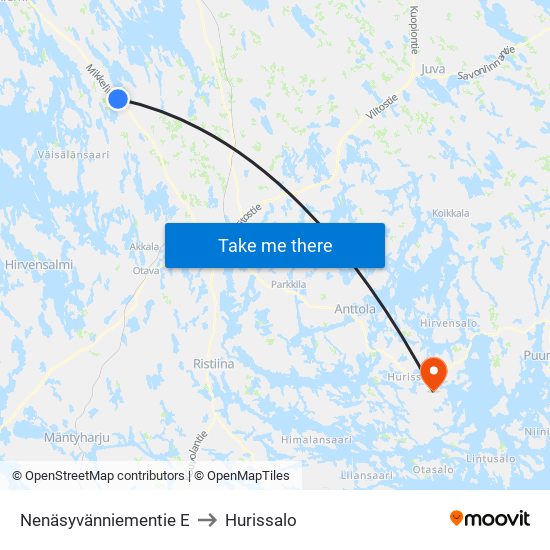 Nenäsyvänniementie  E to Hurissalo map