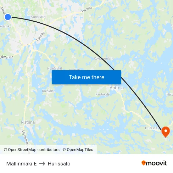 Mällinmäki  E to Hurissalo map