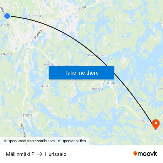 Mällinmäki  P to Hurissalo map