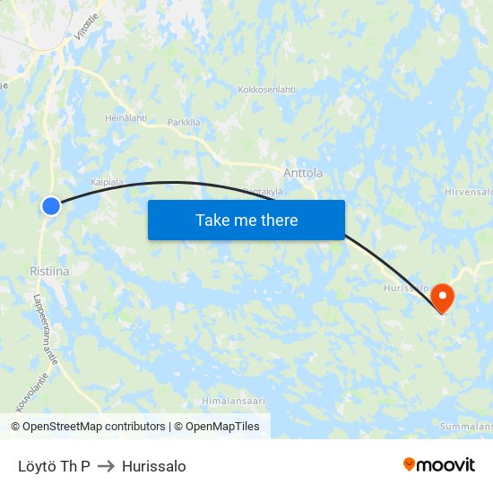 Löytö Th  P to Hurissalo map