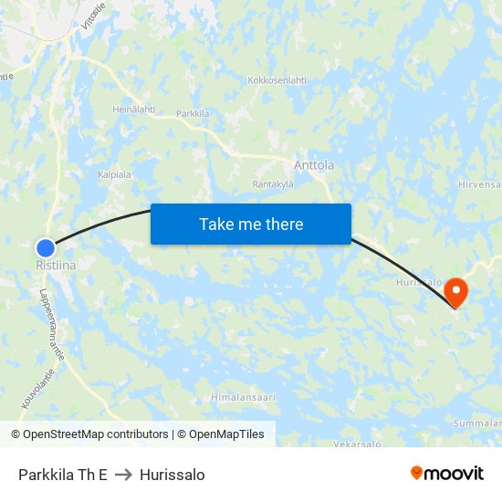Parkkila Th  E to Hurissalo map