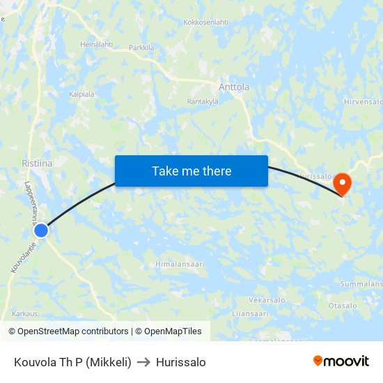 Kouvola Th  P (Mikkeli) to Hurissalo map