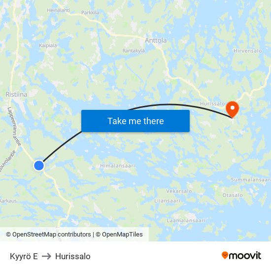 Kyyrö  E to Hurissalo map
