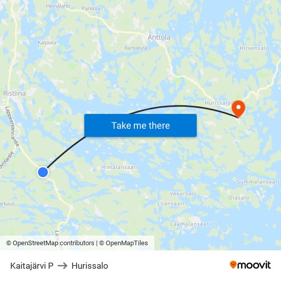 Kaitajärvi  P to Hurissalo map