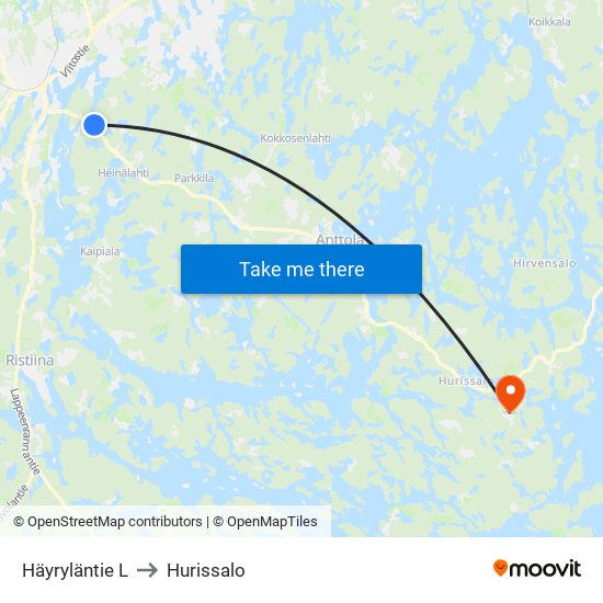 Häyryläntie  L to Hurissalo map