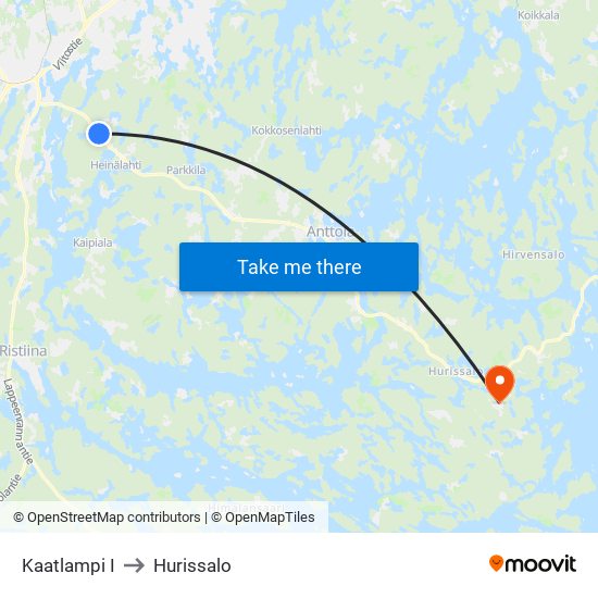 Kaatlampi  I to Hurissalo map