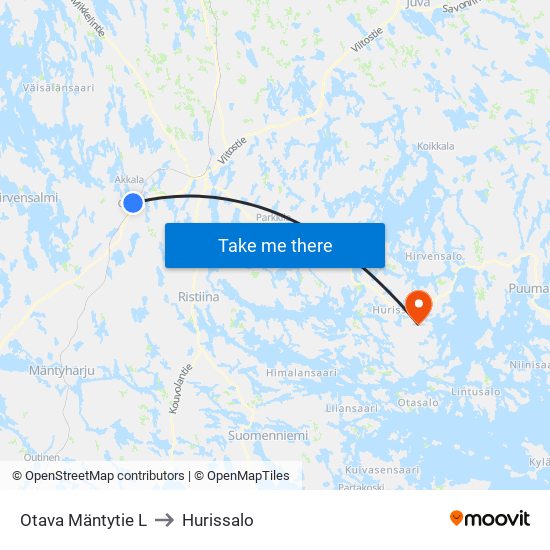 Otava Mäntytie  L to Hurissalo map