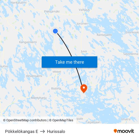 Pökkelökangas  E to Hurissalo map