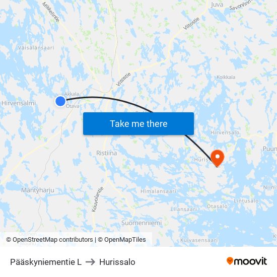 Pääskyniementie  L to Hurissalo map