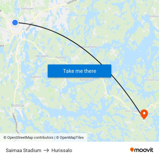 Saimaa Stadium to Hurissalo map