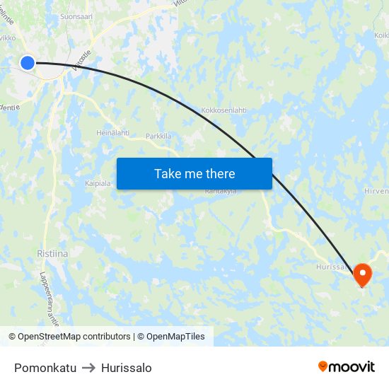 Pomonkatu to Hurissalo map