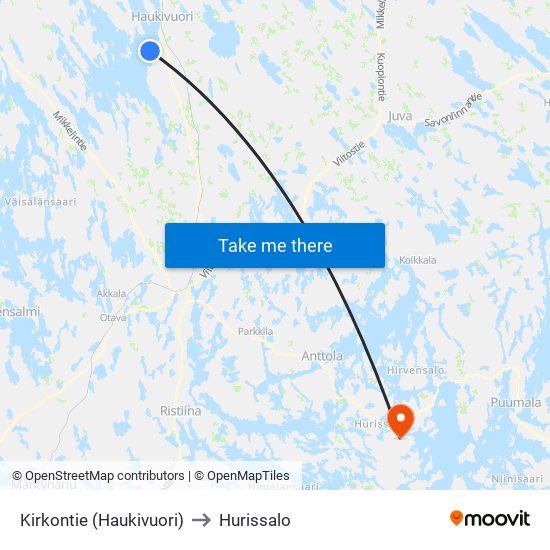 Kirkontie (Haukivuori) to Hurissalo map