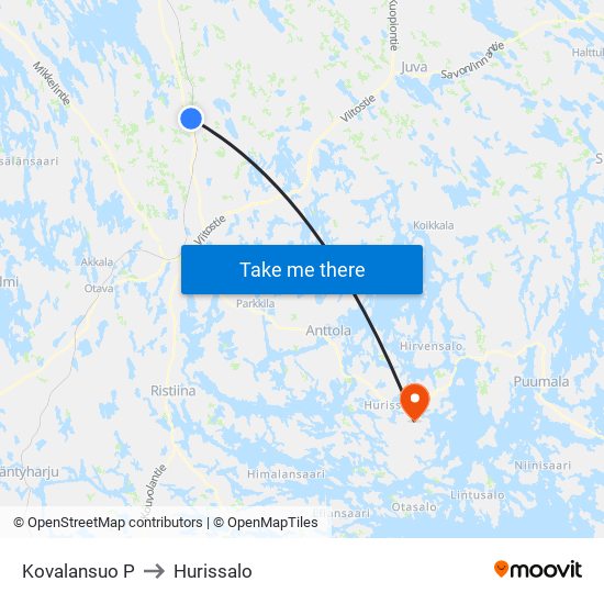Kovalansuo P to Hurissalo map