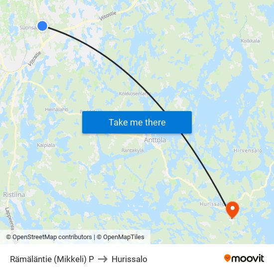 Rämäläntie (Mikkeli) P to Hurissalo map