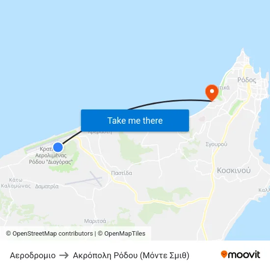 Αεροδρομιο to Ακρόπολη Ρόδου (Μόντε Σμιθ) map