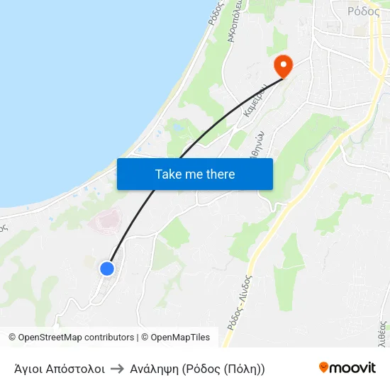 Άγιοι Απόστολοι to Ανάληψη (Ρόδος (Πόλη)) map