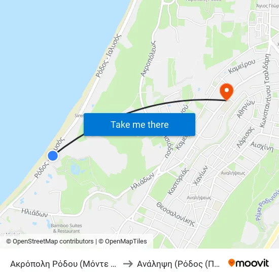 Ακρόπολη Ρόδου (Μόντε Σμιθ) to Ανάληψη (Ρόδος (Πόλη)) map