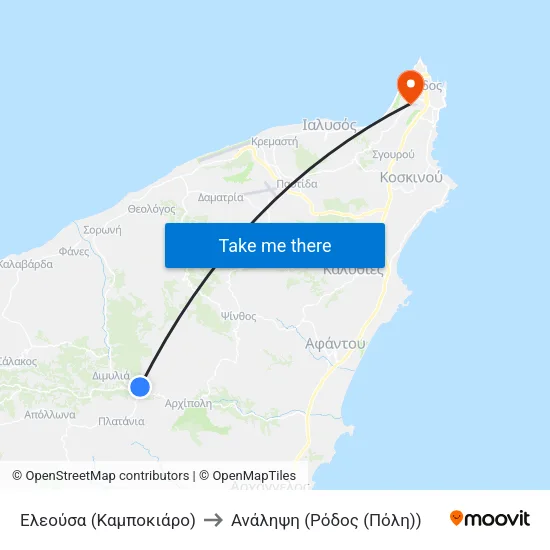 Ελεούσα (Καμποκιάρο) to Ανάληψη (Ρόδος (Πόλη)) map