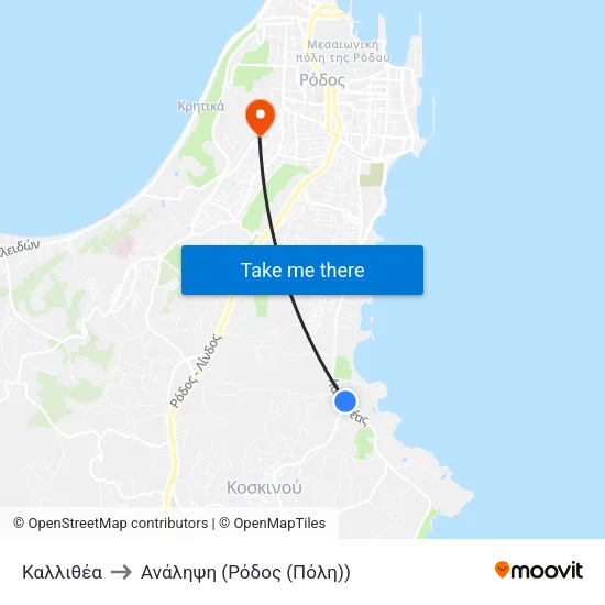 Καλλιθέα to Ανάληψη (Ρόδος (Πόλη)) map