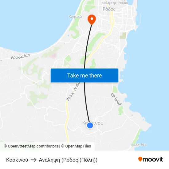 Κοσκινού to Ανάληψη (Ρόδος (Πόλη)) map