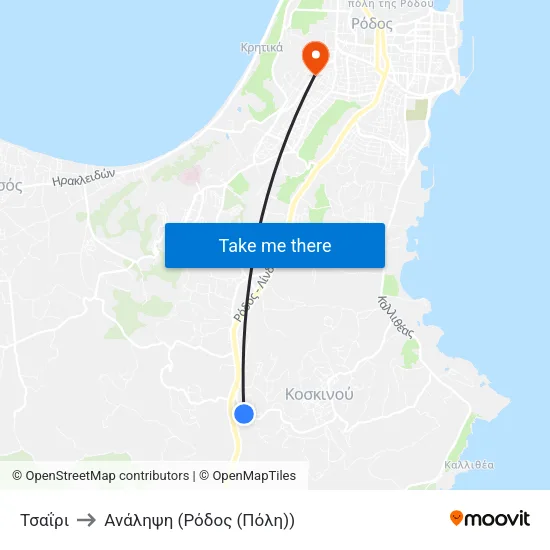 Τσαΐρι to Ανάληψη (Ρόδος (Πόλη)) map