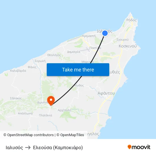 Ιαλυσός to Ελεούσα (Καμποκιάρο) map