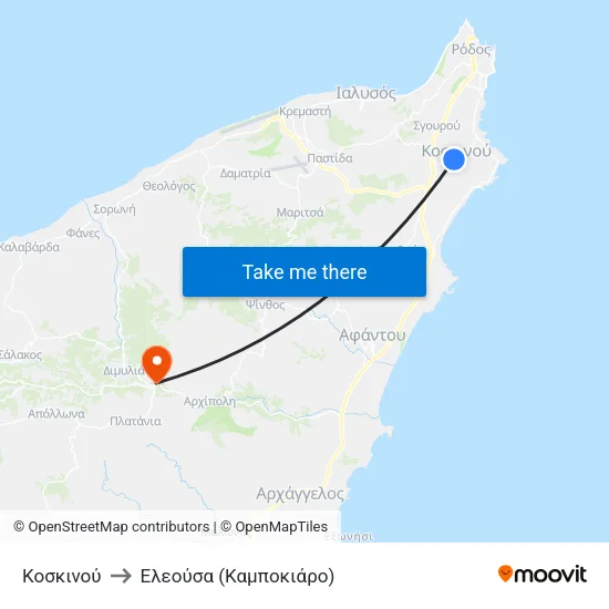 Κοσκινού to Ελεούσα (Καμποκιάρο) map