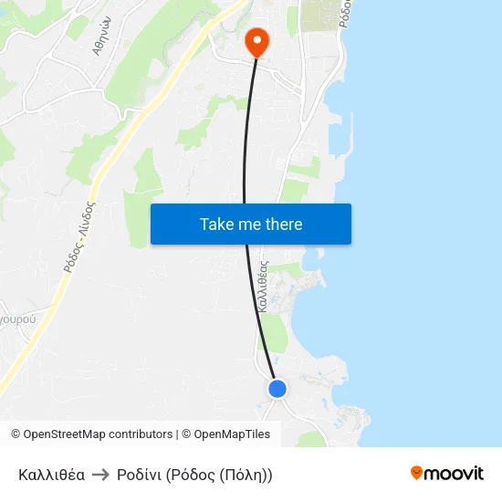 Καλλιθέα to Ροδίνι (Ρόδος (Πόλη)) map