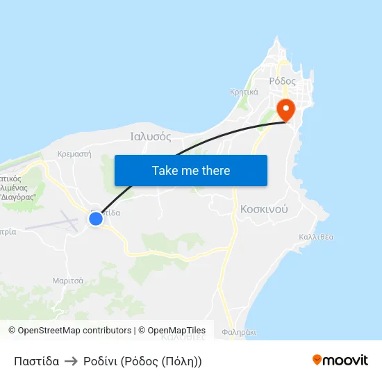Παστίδα to Ροδίνι (Ρόδος (Πόλη)) map