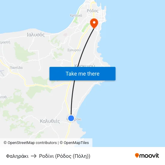 Φαληράκι to Ροδίνι (Ρόδος (Πόλη)) map