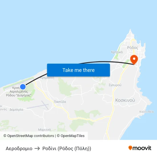 Αεροδρομιο to Ροδίνι (Ρόδος (Πόλη)) map