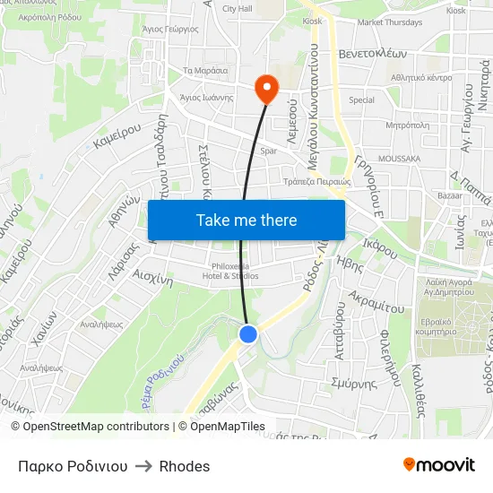 Παρκο Ροδινιου to Rhodes map