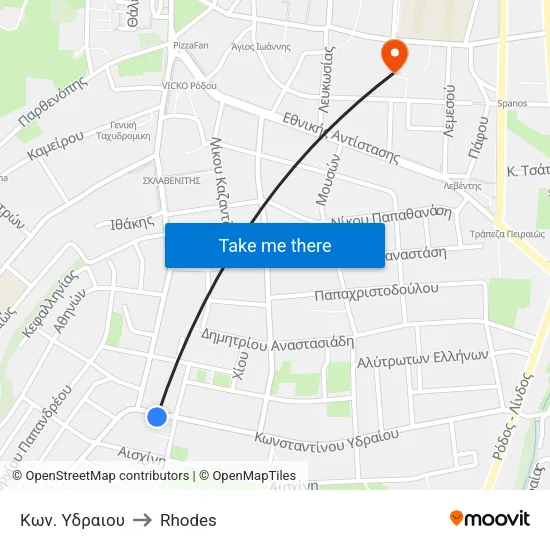 Kon. Ydraiou to Rhodes map