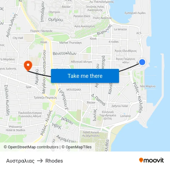 Αυστραλιας to Rhodes map