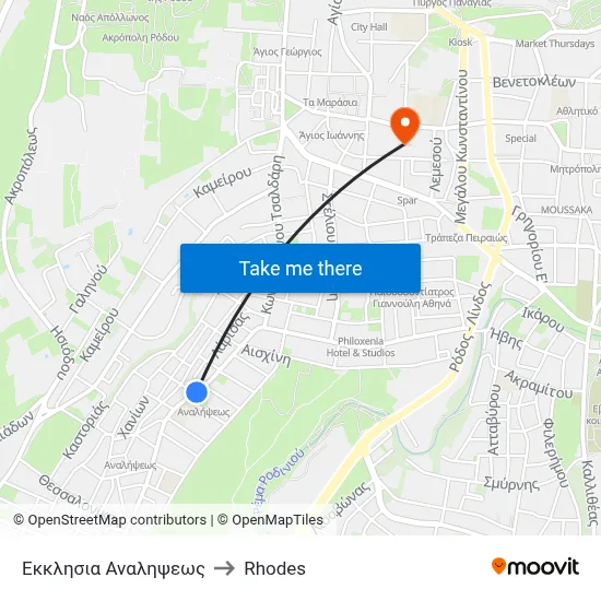 Εκκλησια Αναληψεως to Rhodes map