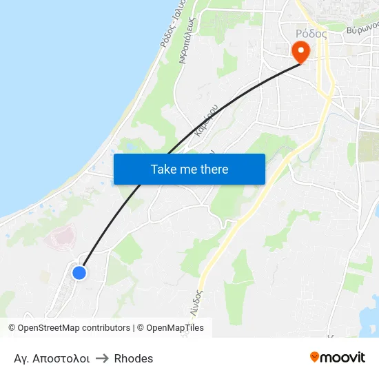 Αγ. Αποστολοι to Rhodes map