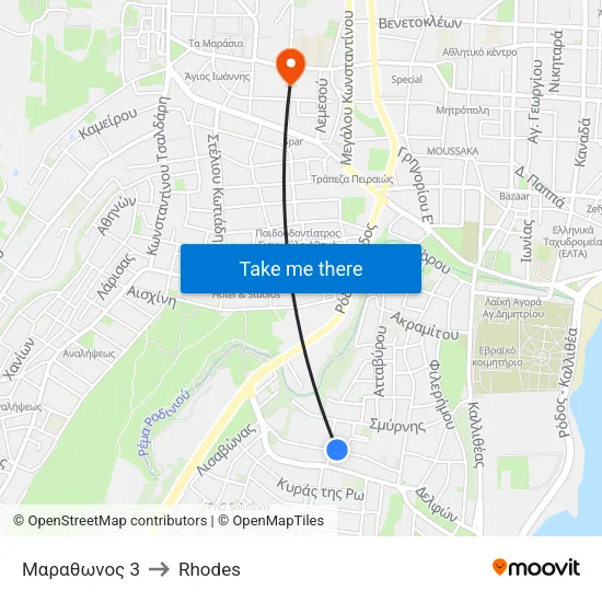 Μαραθωνος 3 to Rhodes map