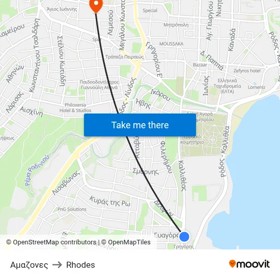 Amazones to Rhodes map